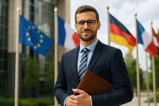 Jeune professionnel préparant ses documents officiels pour travailler à l’étranger – DocuTrad