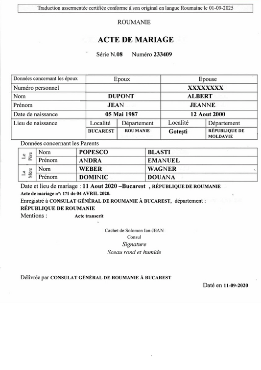 Traduction assermentée d’acte de mariage reconnue en France et à l’étranger – DocuTrad