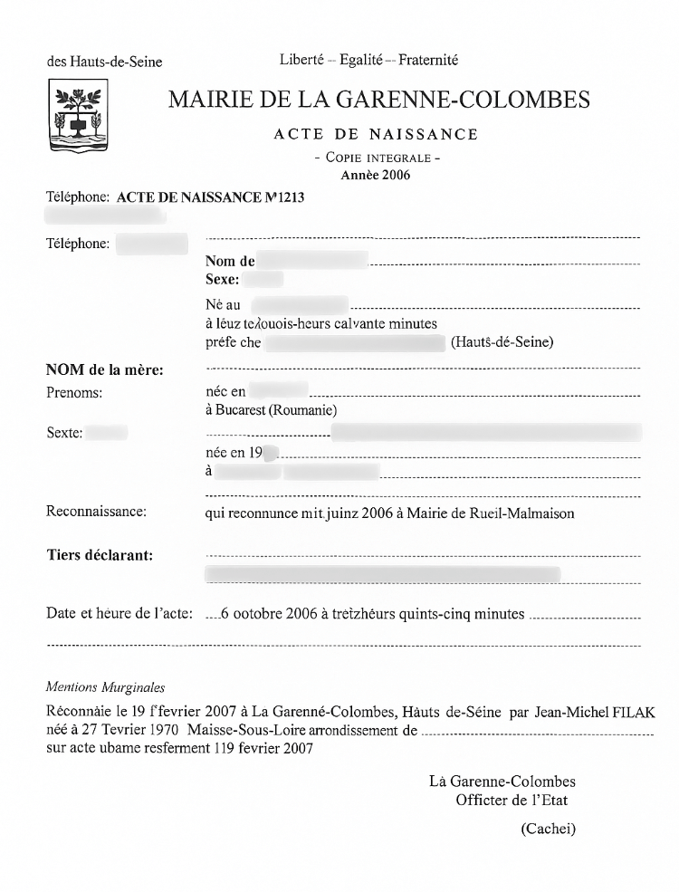 Exemple de traduction assermentée d’acte de naissance signée et cachetée – Docutrad