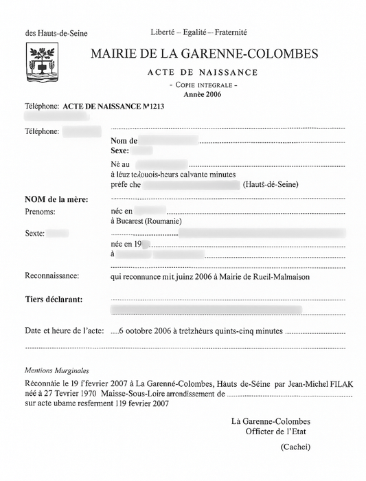 Exemple de traduction assermentée d’acte de naissance signée et cachetée – Docutrad